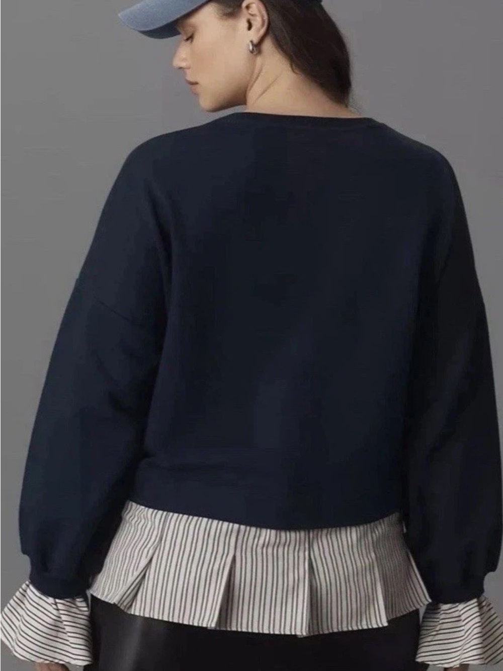 Maeve Anthropologie Women’s Layered Stripe Hem Pullover Blouse sz 2X Navy Preppy